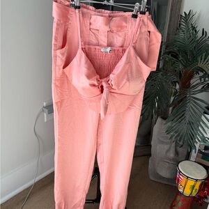 Pink Two-Piece Set with Tie Front Top